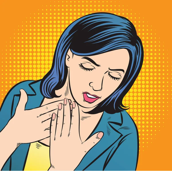 Women Coughing Sore Throat Vomiting Pop Art Retro Hand Drawn Stock