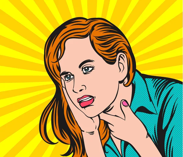 Frauen Mit Halsschmerzen Fieber Schluckbeschwerden Pop Art Retro Vektor Illustration — Stockvektor