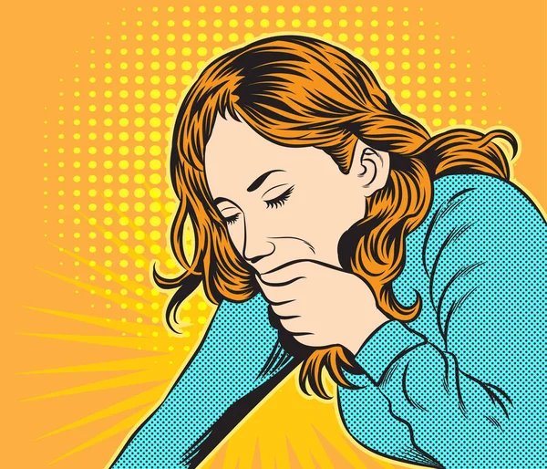Öksüren ve kusan kadınlar. Pop art retro el çizimi biçim vektör tasarımı çizimleri.