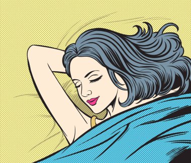 Kadın uyuyor. Pop art retro illüstrasyon çizgi roman tarzı vektörü..