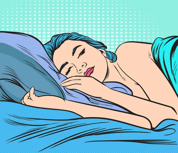 Wanita Itu Tidur Pop Art Retro Ilustrasi Vektor Gaya Komik - Stok Vektor