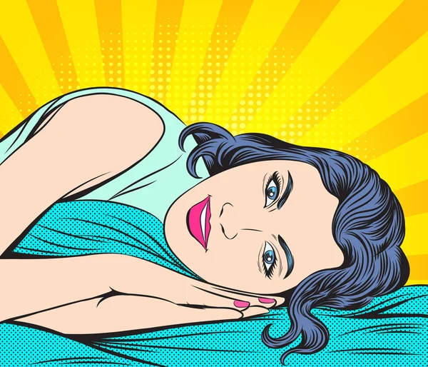 Seorang Wanita Pergi Tidur Untuk Beristirahat Pop Art Retro Ilustrasi - Stok Vektor