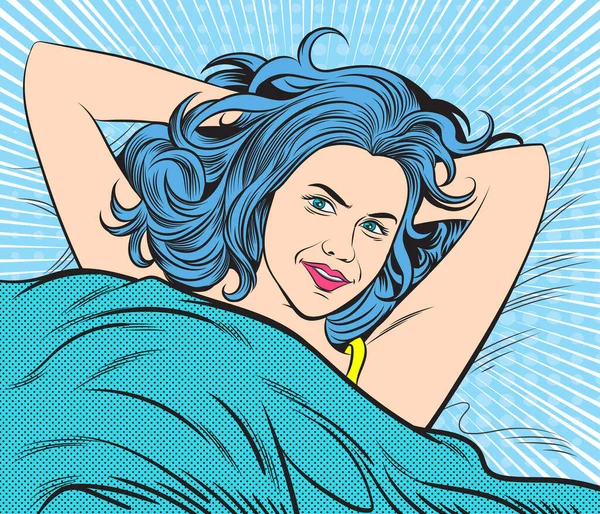 Una Mujer Que Cama Descansar Pop Art Retro Ilustración Cómic — Vector de stock