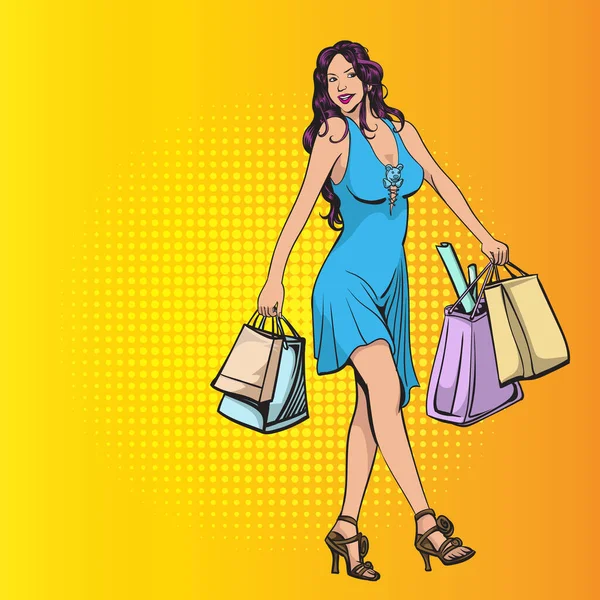 Les Femmes Aiment Faire Shopping Grandes Réductions Acheter Des Produits — Image vectorielle