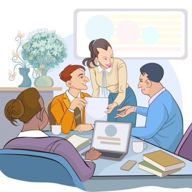 Önemli bir projede iş hakkında konuşan bir iş adamı tasviri. Resim beyaz arkaplandan ayrıldı.