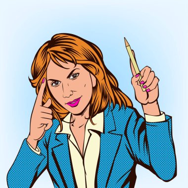 She said that marketing requires brain.Pop art retro comic book cartoon drawing illustration kitsch vintage.The image is separate from the background. vector