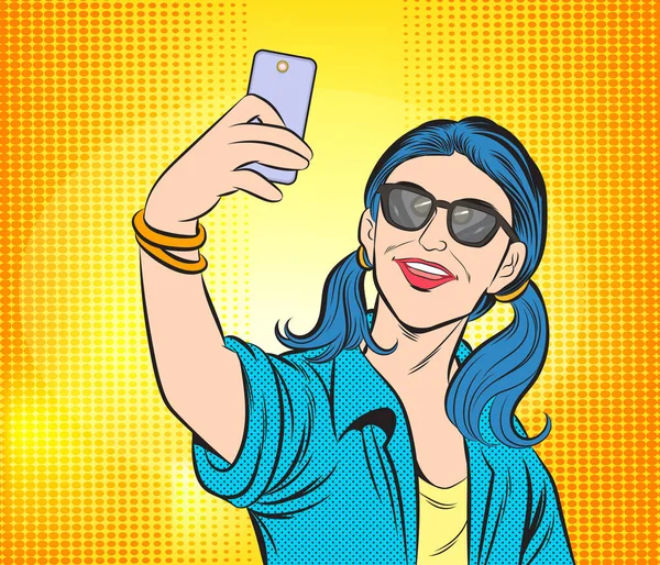 Mooie Jonge Vrouwen Maken Selfie Foto Smartphone Sociale Netwerken Media — Stockvector