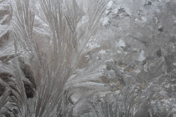 Russische Winter Het Een Ijzig Patroon Een Raam Ijs Een — Stockfoto