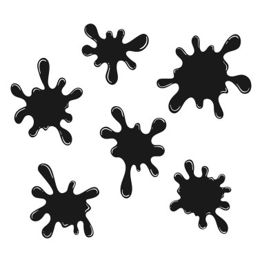 Mürekkep lekesi kümesi. Damla ve lekeleri topluluğu. Splash sıvı ve lekeleri vektör kümesi. Boya Splatters.