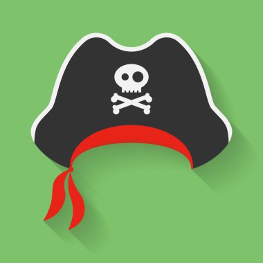 Vektör simgesi, korsan şapkasını bir Jolly Roger ile. Muhaliflerden, corsair headdress işaretiyle, çapraz kemikler veya kemiklerin ve kafatası arması.