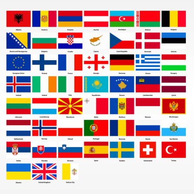 Tüm Avrupa ülkelerinin bayrakları kümesi