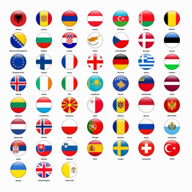 Tüm Avrupa ülkelerinin bayrakları kümesi