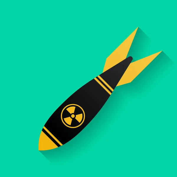Icono de bomba aérea o misil con signo de radiación. Símbolo de arma nuclear — Vector de stock