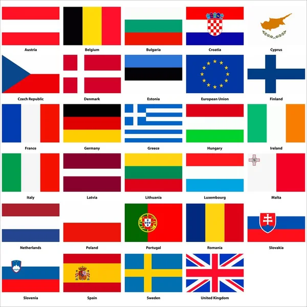 Avrupa Birliği ülkelerinin tüm bayraklar — Stok Vektör
