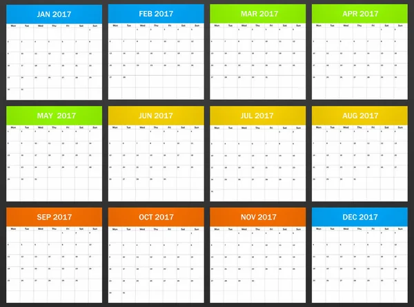 European Planner en blanco para 2017. Programador, agenda o plantilla de diario. La semana comienza el lunes — Vector de stock