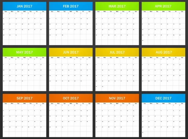 ΗΠΑ Planner κενό για το 2017. Πρότυπο χρονοδιαγράμματος, ατζέντα ή το ημερολόγιο. Εβδομάδα ξεκινά την Κυριακή — Διανυσματικό Αρχείο