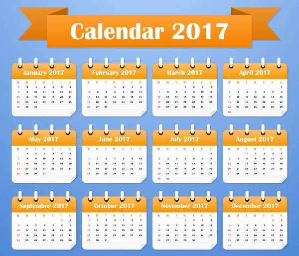 Calendario Americano para 2017. La semana comienza el domingo — Vector de stock