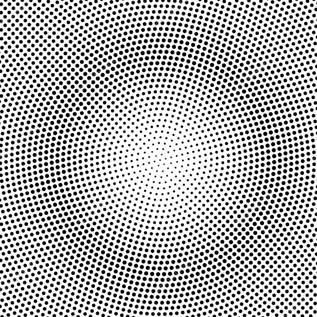 Abstract dotted radial halftone background. Vector backdrop from dots