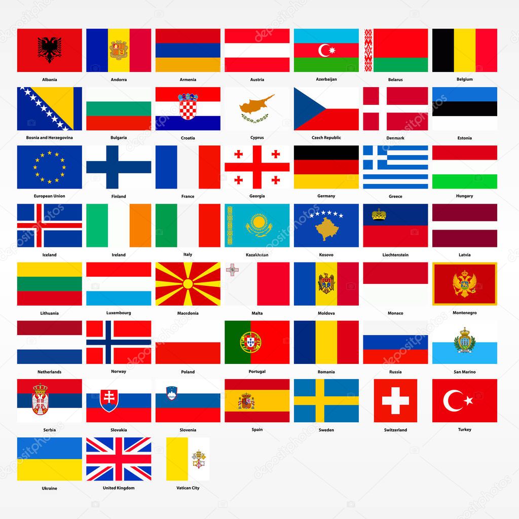 Set of flags of all countries of Europe