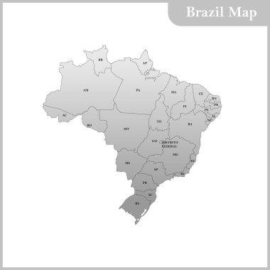 Her devlet, bölge kısaltması ile Brezilya Detaylı Haritası