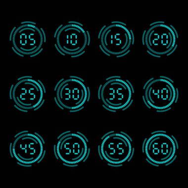 Digital countdown timer with five minutes interval. clipart