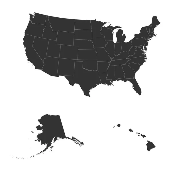 Alaska ve Hawaii de dahil olmak üzere ABD Detaylı Haritası. Amerika Birleşik Devletleri — Stok Vektör