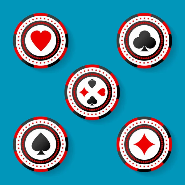 Σύνολο εικονιδίων του καζίνο μάρκες σύμβολα με κοστούμια καρτών — Διανυσματικό Αρχείο