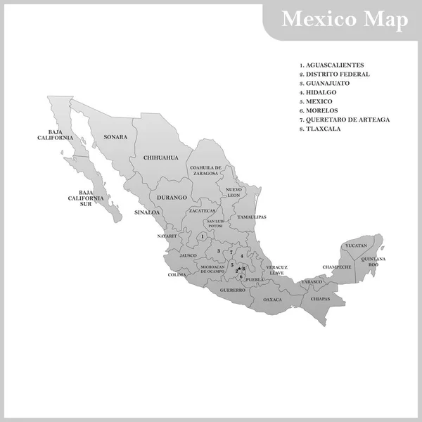 El mapa detallado del México con regiones o estados — Vector de stock