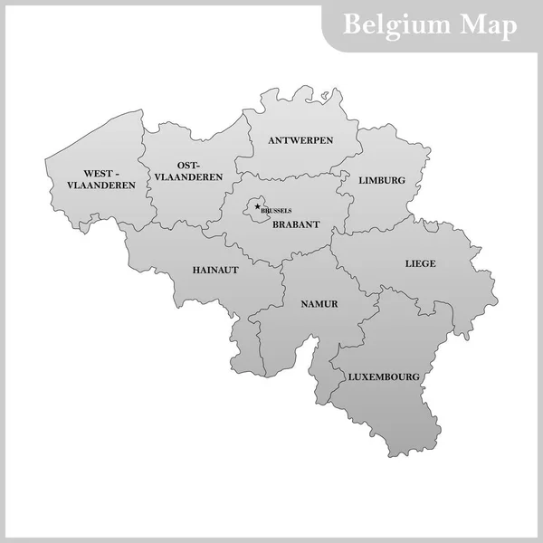 La carte détaillée de la Belgique avec les régions ou les États et la capitale — Image vectorielle