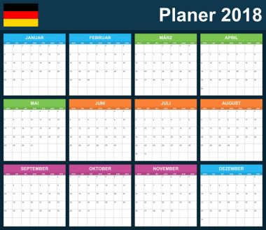 Alman planlayıcısı 2018 için boş. Zamanlayıcı, gündem veya günlüğü şablonu. Hafta Pazartesi günü başlar