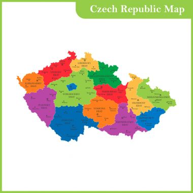 Bölgeler veya Birleşik ve şehirler, büyük harfler ile Çek Cumhuriyeti Detaylı Haritası