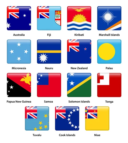 Set of all flags of the countries of Oceania — Stock Vector