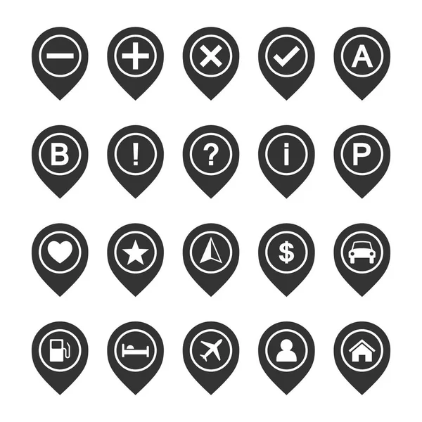 Vector Icon Set of map pins or pointers. Place location markers or signs — Stock Vector