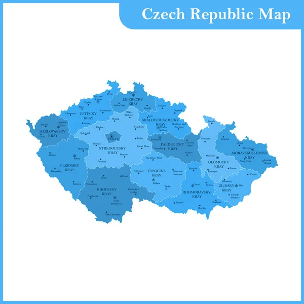 O mapa detalhado da República Checa com regiões ou estados e cidades, capitais —  Vetores de Stock