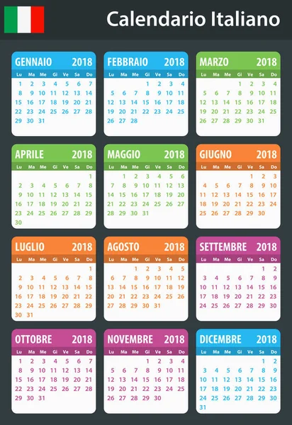 Italienischer Kalender für 2018. Terminplaner, Agenda oder Tagebuchvorlage. Woche beginnt am Montag — Stockvektor