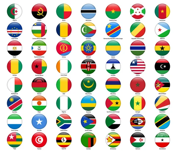 Conjunto de banderas de todos los países africanos. Estilo redondo brillante — Vector de stock