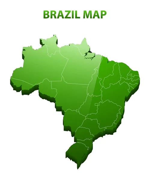 Mycket detaljerade tre dimensionell karta över Brasilien med regioner gränsen — Stock vektor