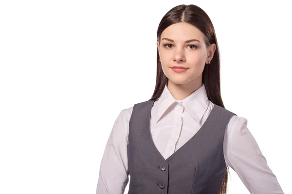 Genç gülümseyen studen kız izole