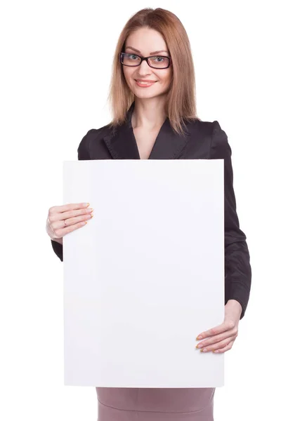 Young smiling woman with blank board — Stock Photo, Image