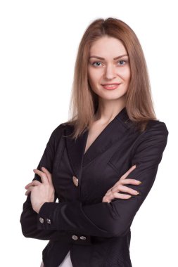 Mutlu işkadını kol ile gülümseyen izole katlanmış