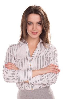 Genç işkadını katlanmış kol ile çok. Tam yükseklikte portre