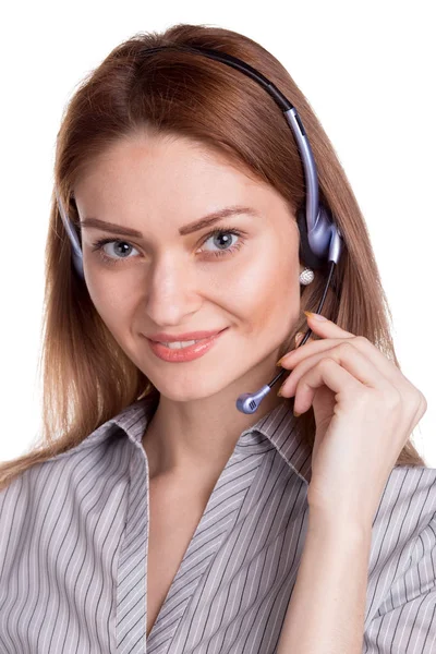 Operadora de atención al cliente femenina con auriculares —  Fotos de Stock