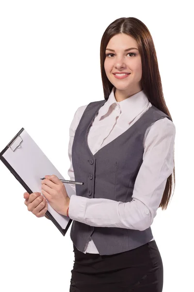 İzole pano ile gülümseyen kadın