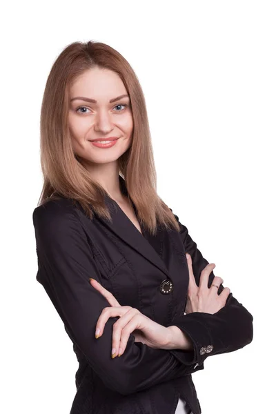 Smiling businesswoman with arm folded isolated — Stock Photo, Image