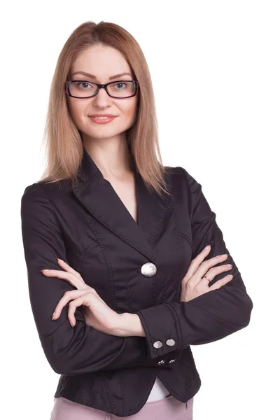 Pretty businesswoman with arm folded wearing glasses isolated Royalty Free Stock Images