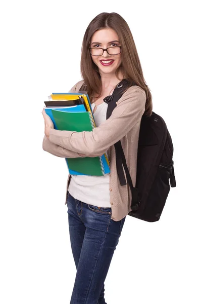 Joven estudiante feliz con cuadernos — Foto de Stock