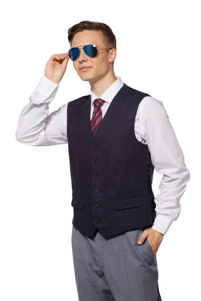 Joven hombre de negocios en camisa y corbata usar gafas de sol —  Fotos de Stock