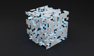 Geometrik şekillerin soyut 3D tasarımı. Küp tasarımı.