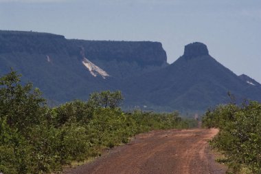 Tocantins 'deki Jalapo çölünde Brezilya kırsal yolu.