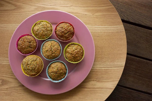 Finom Egészséges Házi Zöldséges Muffinok Színes Penészben Most Jöttek Sütőből Jogdíjmentes Stock Képek